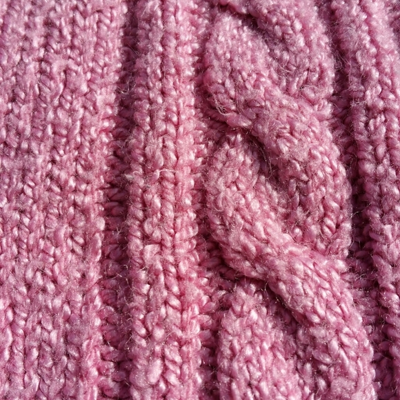 Karen Scott cable knit light rose pink sweater with pearl button mock neck - Picture 5 of 6